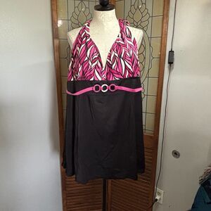 Jaclyn Smith Black Pink MultiColor One Piece Overlay Swimsuit Plus Size 22W